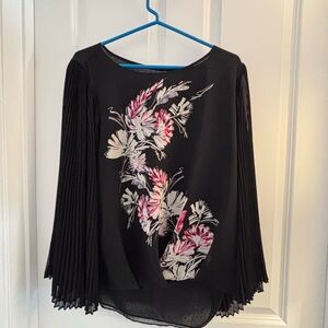 Vince Camuto Black Blouse with Pink and White Floral Pattern